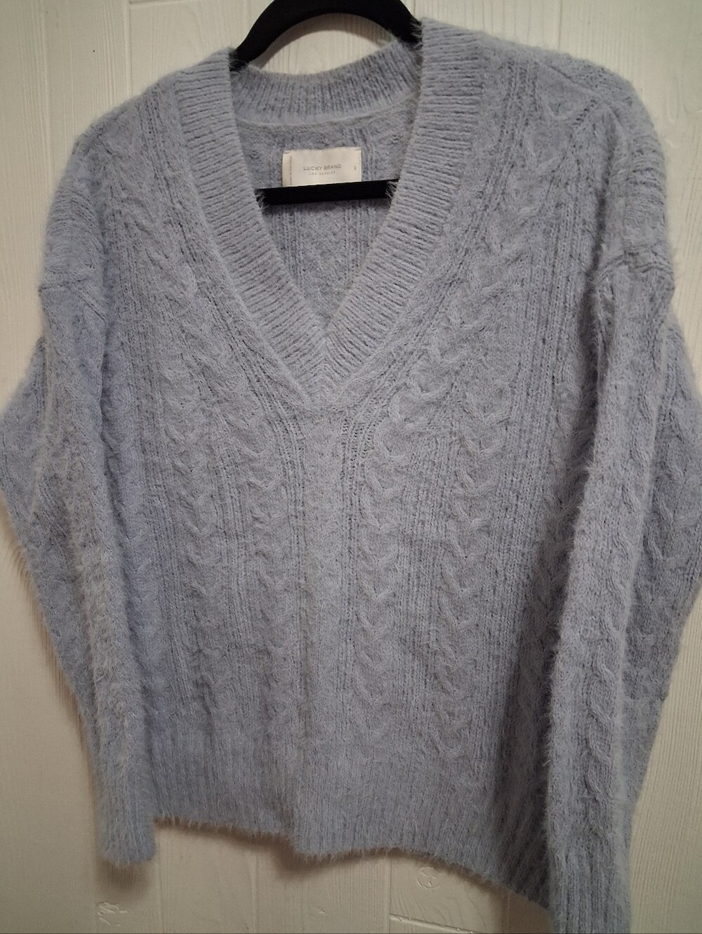 Lucky Brand Pale Blue Cable V-Neck Sweater